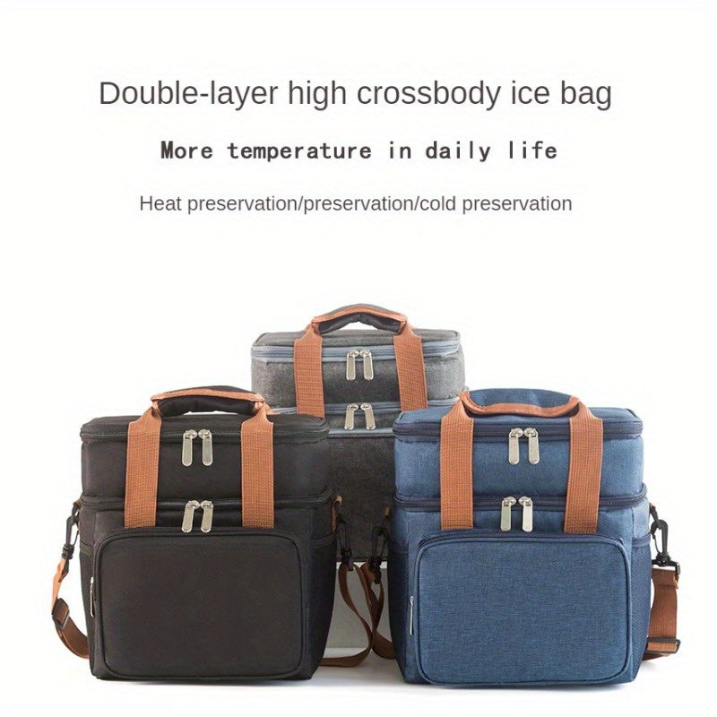 Large Capacity Double Layer Crossbody Lunch Bag - Insulated, Waterproof