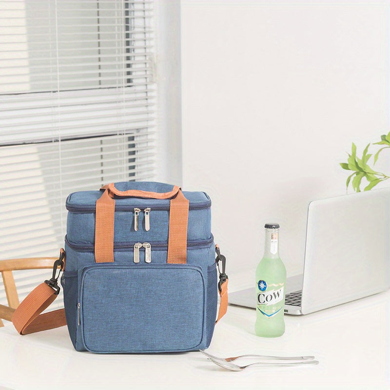 Large Capacity Double Layer Crossbody Lunch Bag - Insulated, Waterproof
