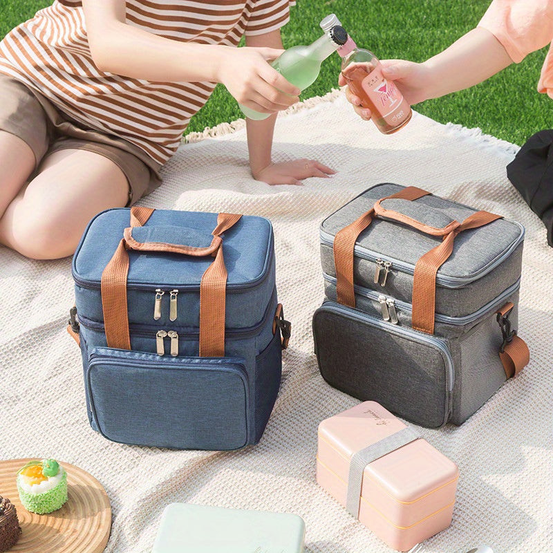 Large Capacity Double Layer Crossbody Lunch Bag - Insulated, Waterproof