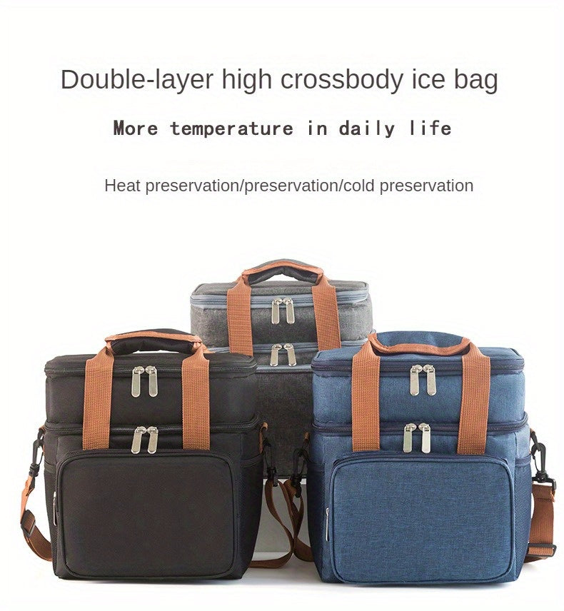 Large Capacity Double Layer Crossbody Lunch Bag - Insulated, Waterproof