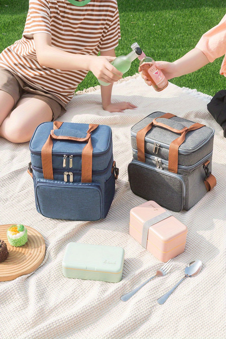 Large Capacity Double Layer Crossbody Lunch Bag - Insulated, Waterproof