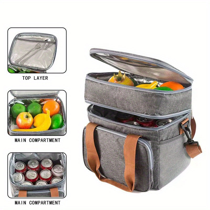 Large Capacity Double Layer Crossbody Lunch Bag - Insulated, Waterproof