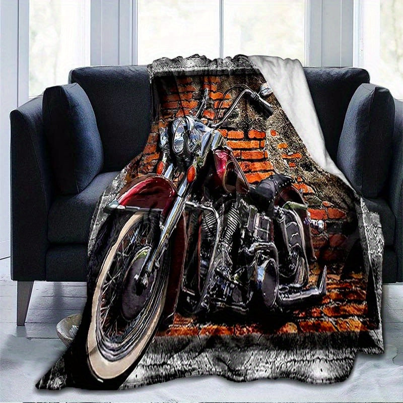 Retro Red Brick Motorcycle Printed Soft and Warm Flannel Blanket