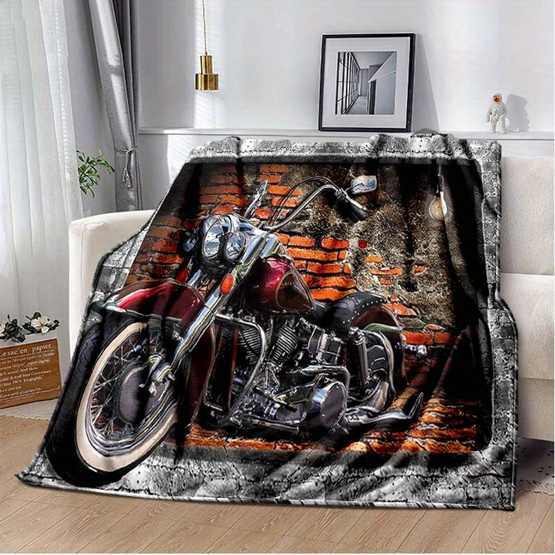 Retro Red Brick Motorcycle Printed Soft and Warm Flannel Blanket
