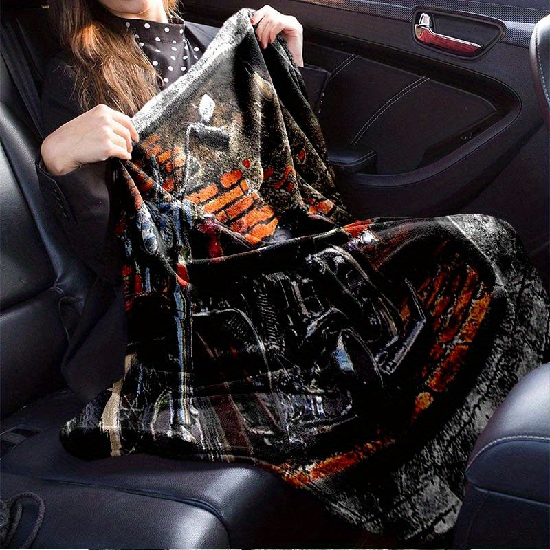 Retro Red Brick Motorcycle Printed Soft and Warm Flannel Blanket