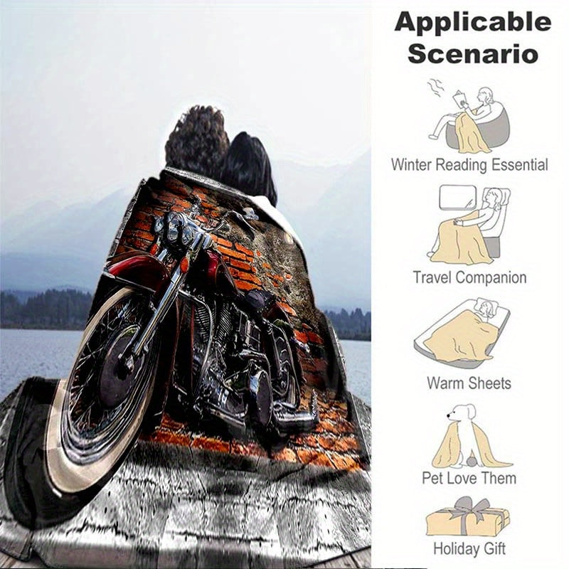 Retro Red Brick Motorcycle Printed Soft and Warm Flannel Blanket
