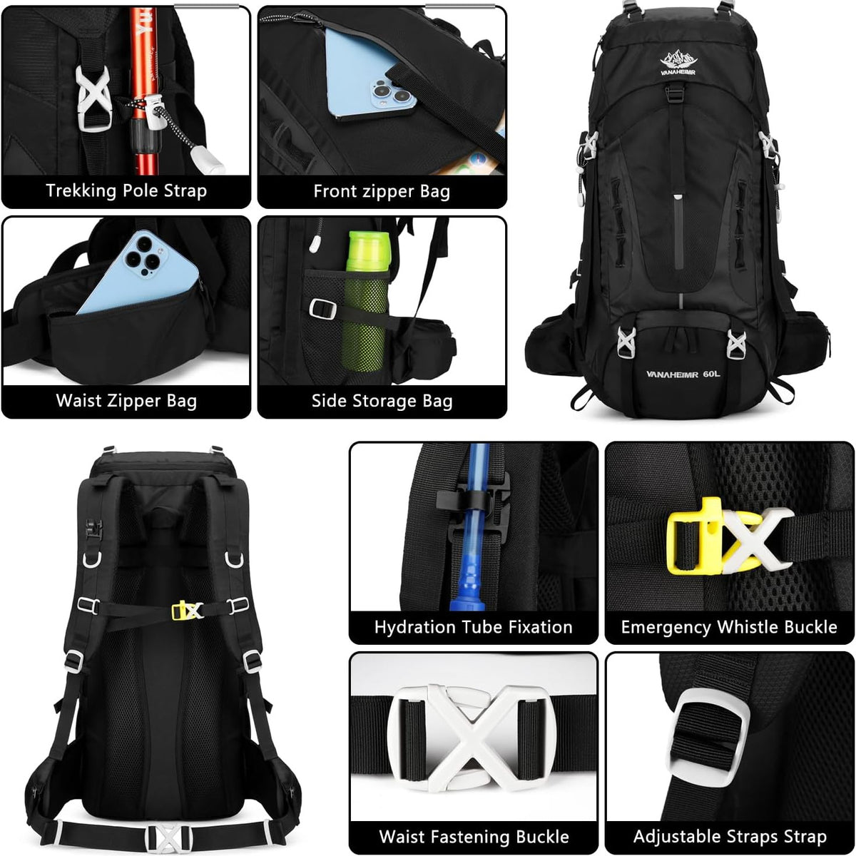 13 gal Hiking Backpack With Adjustable Straps Emergency Whistle