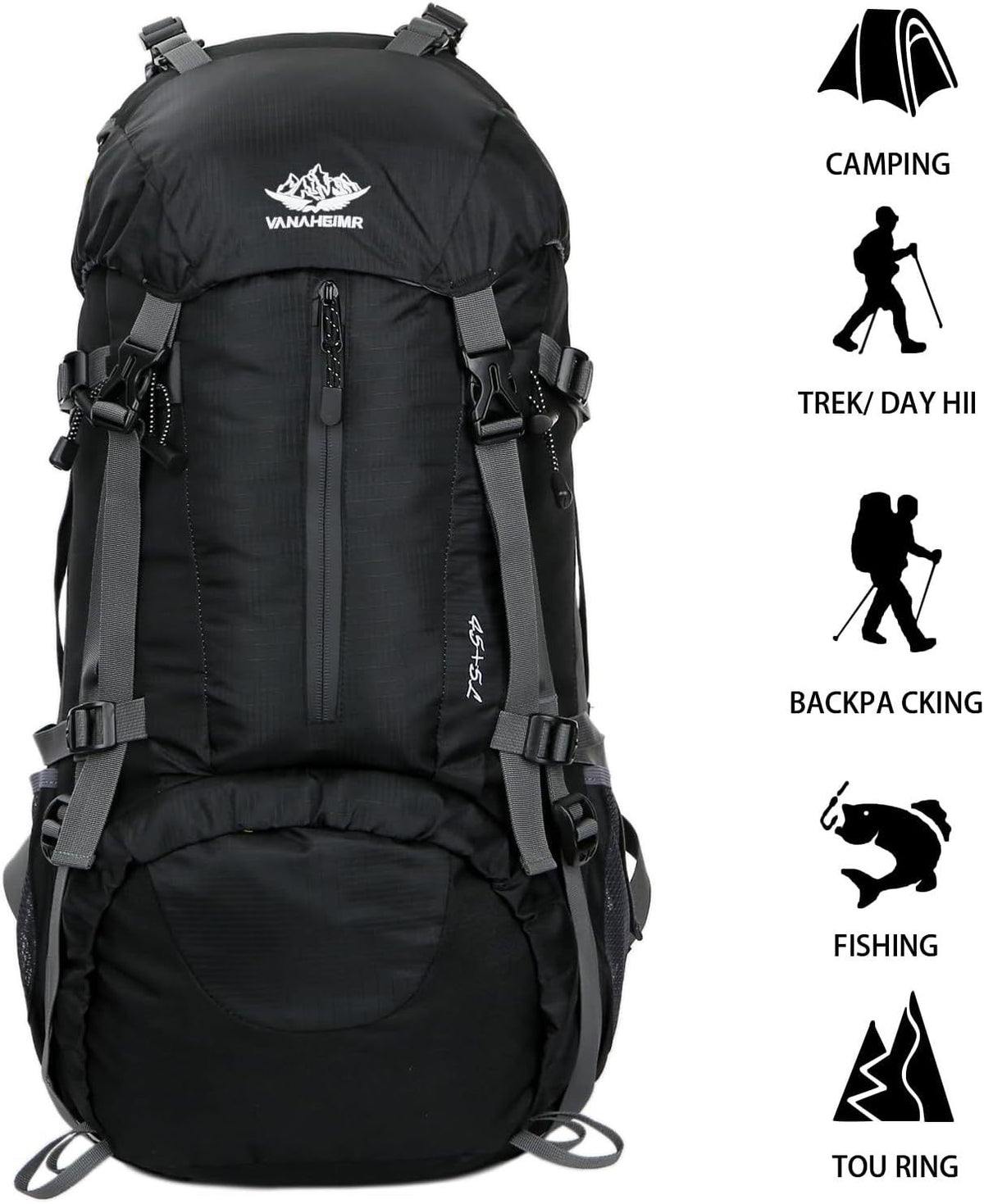 13 gal Hiking Backpack With Adjustable Straps Emergency Whistle