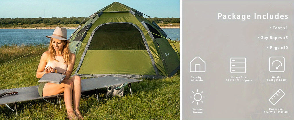 4-5 Person Portable Instant Pop-Up  Camping Tent - Waterproof, Windproof
