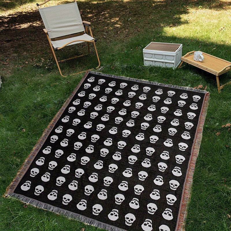Skull Pattern Picnic Blanket, Machine Washable