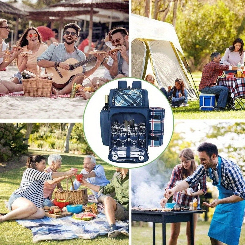 4-Person Insulated Picnic Basket Backpack with Leak-Proof Cooler Compartment