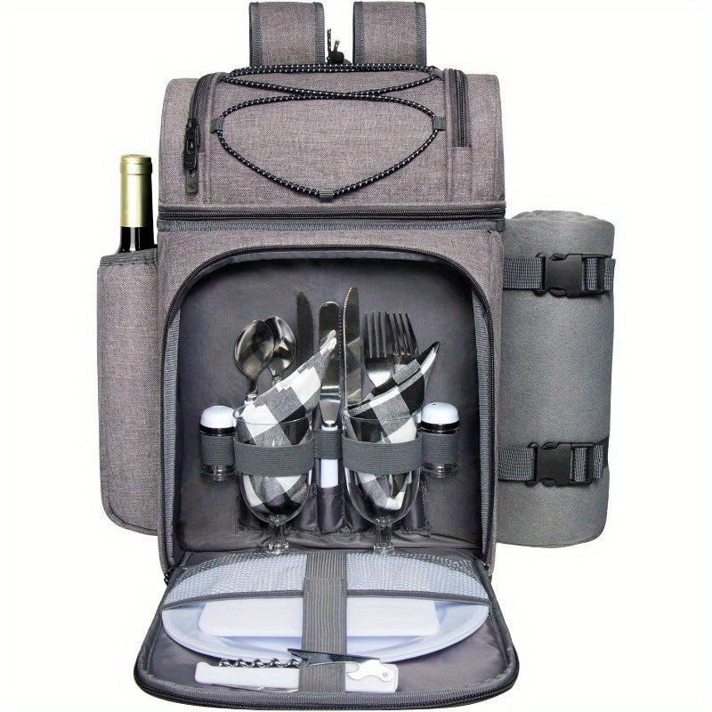 4-Person Insulated Picnic Basket Backpack with Leak-Proof Cooler Compartment