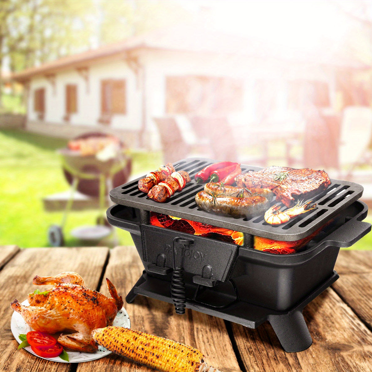 Heavy Duty Cast Iron Charcoal Grill Tabletop BBQ Stove