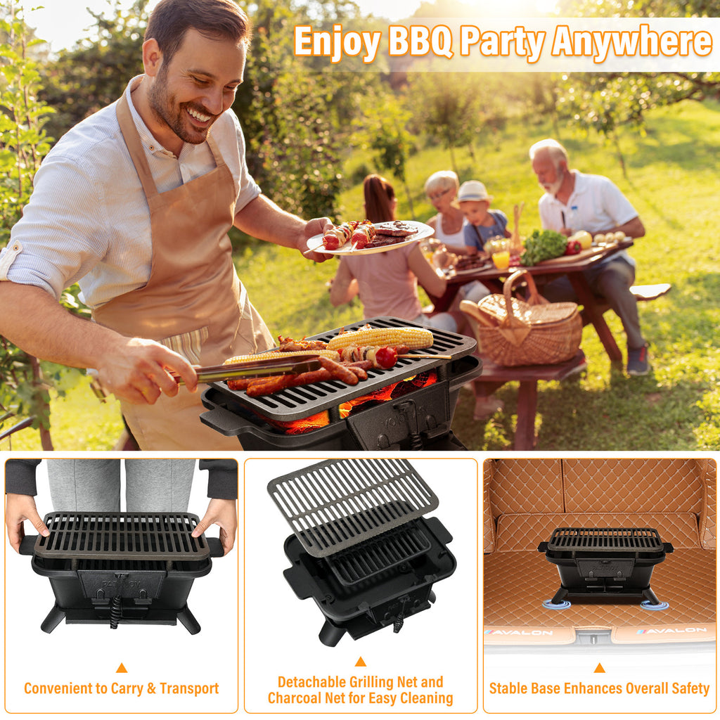 Heavy Duty Cast Iron Charcoal Grill Tabletop BBQ Stove