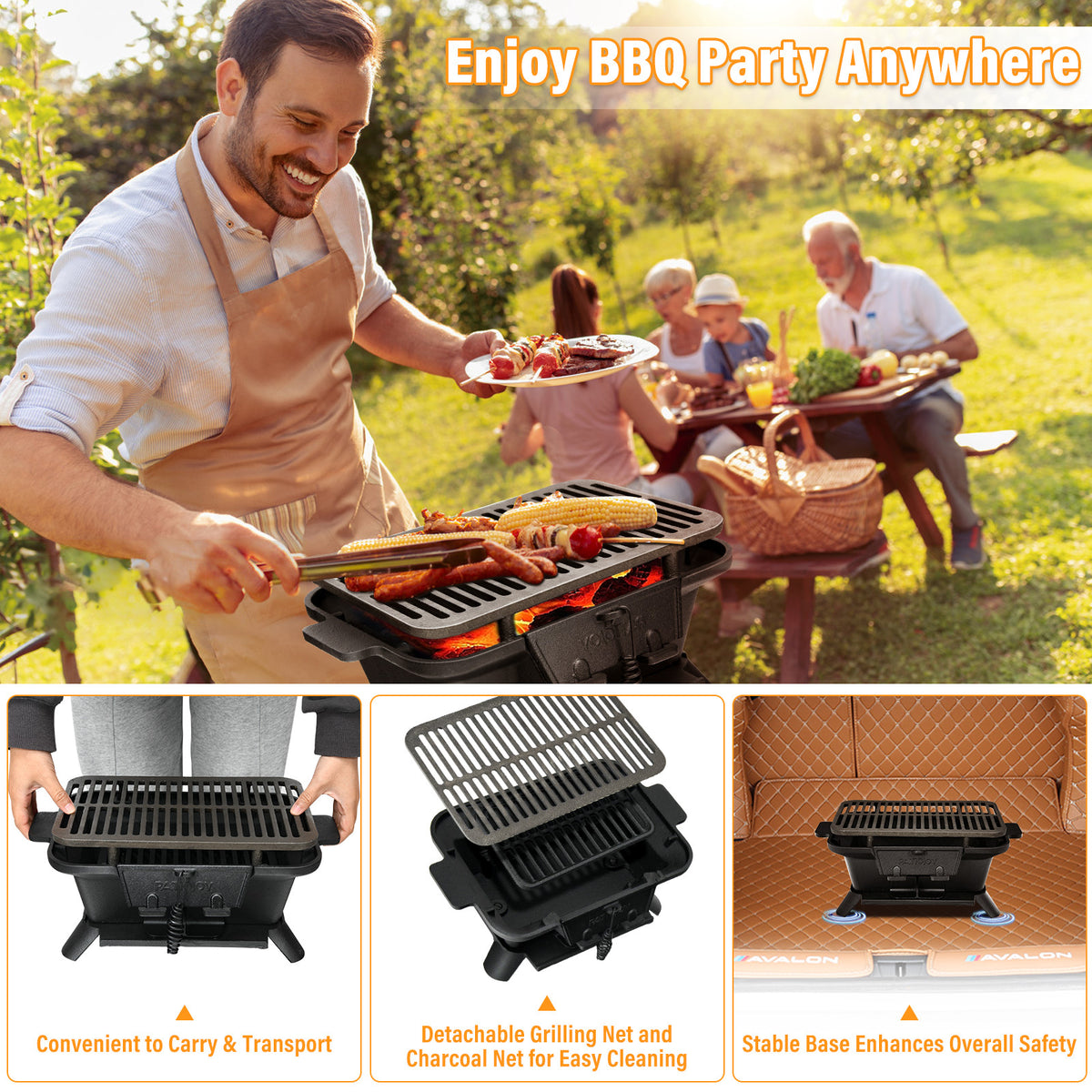 Heavy Duty Cast Iron Charcoal Grill Tabletop BBQ Stove