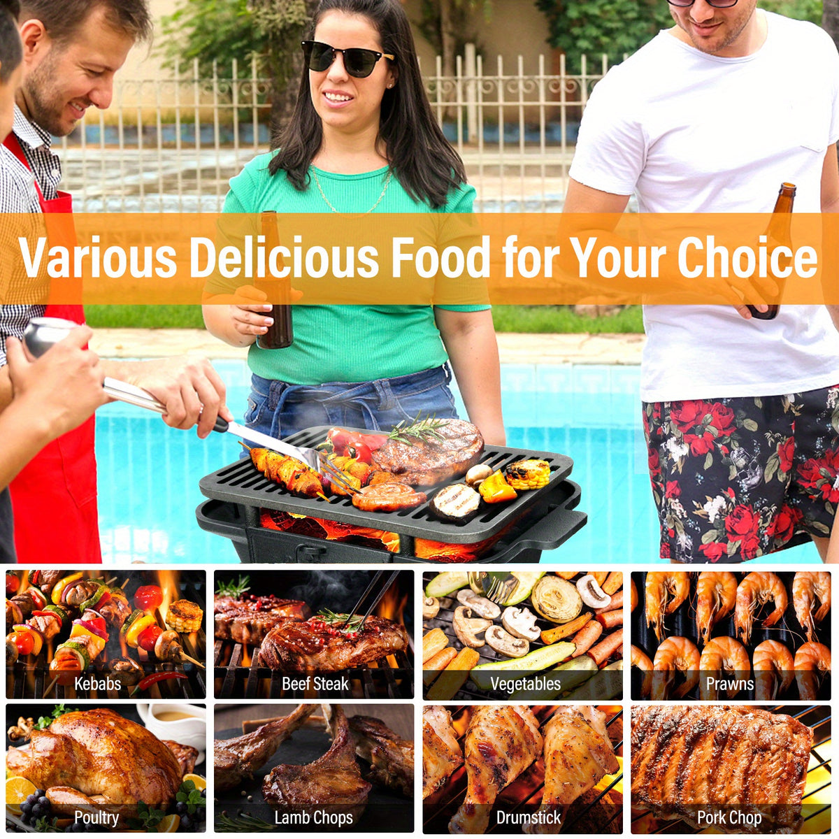 Heavy Duty Cast Iron Charcoal Grill Tabletop BBQ Stove
