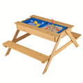 3-in-1 Kids Picnic Table Wooden Outdoor Water Sand Table w/ Play Boxes