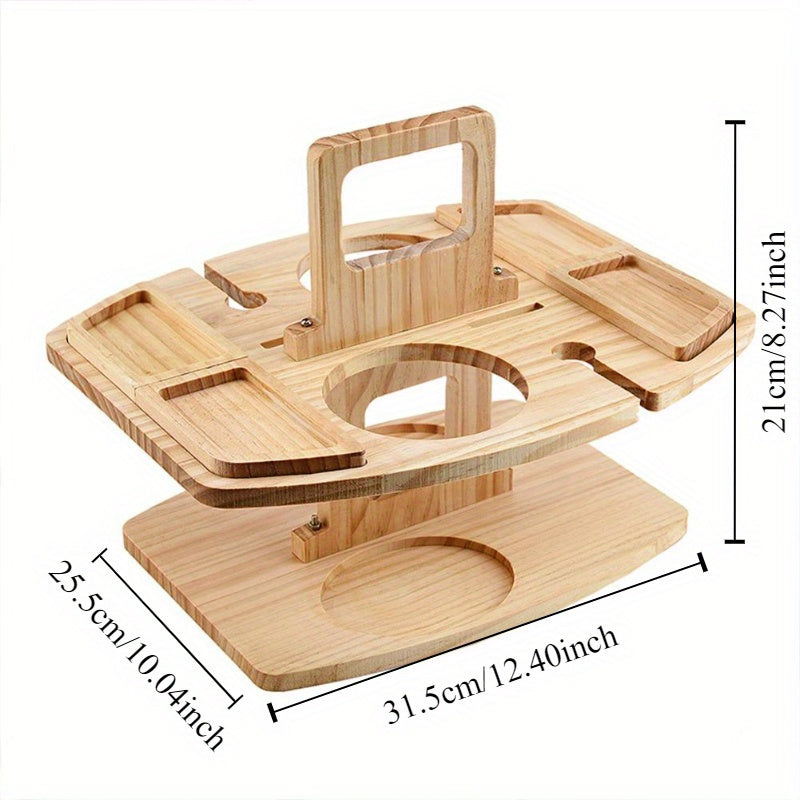 Spacious Wooden Snack Table with Wine Holder