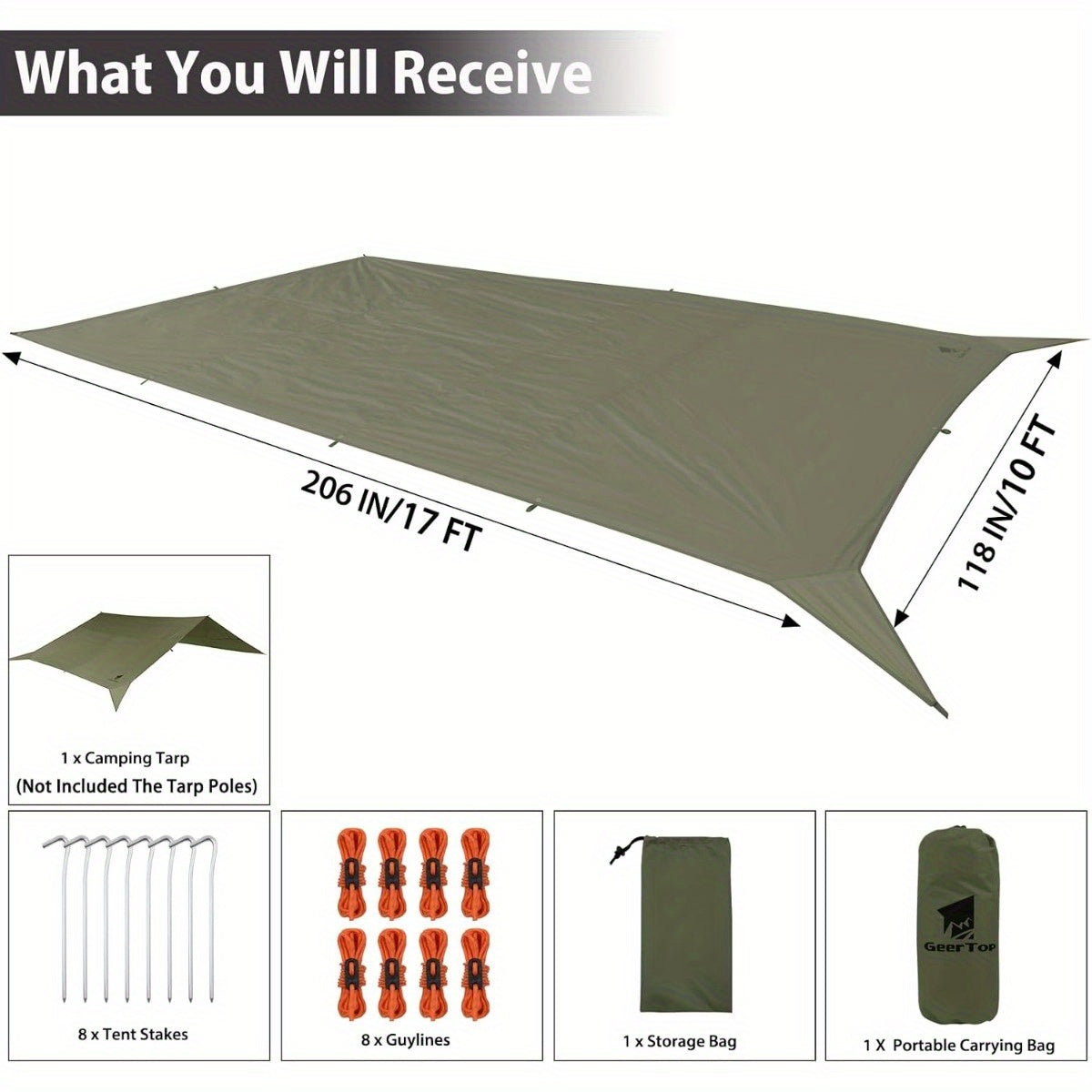 Waterproof Hammock Rain Fly - 17 × 10 ft