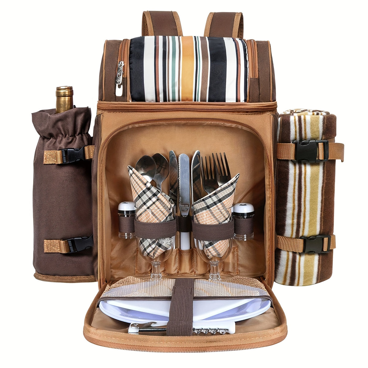 4-Person Insulated Picnic Basket Backpack with Leak-Proof Cooler Compartment