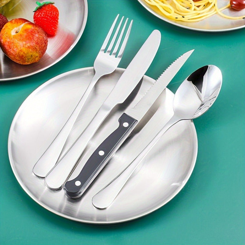 20 Pieces Silverware Set With Organizer -Plate-Steak Knife-Fork-Spoon- Premium Outdoor
