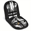 20 Pieces Silverware Set With Organizer -Plate-Steak Knife-Fork-Spoon- Premium Outdoor