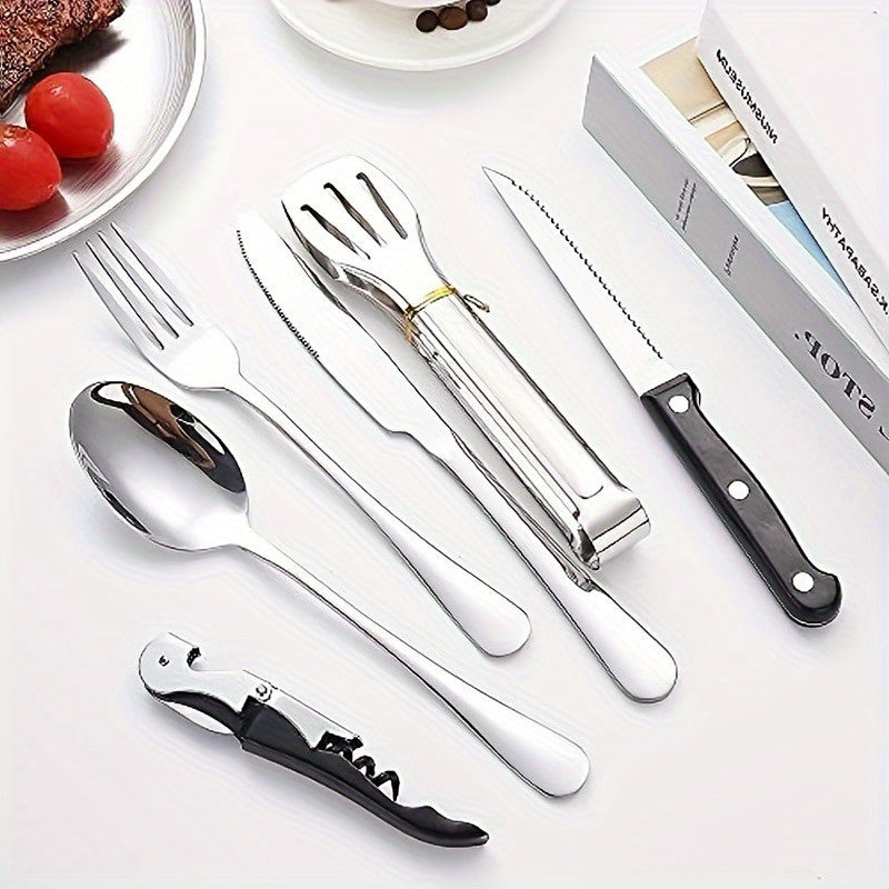20 Pieces Silverware Set With Organizer -Plate-Steak Knife-Fork-Spoon- Premium Outdoor