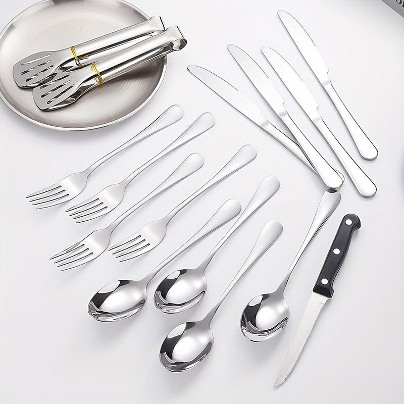 20 Pieces Silverware Set With Organizer -Plate-Steak Knife-Fork-Spoon- Premium Outdoor