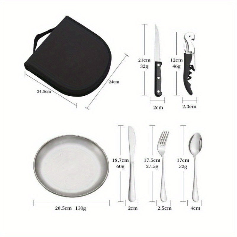 20 Pieces Silverware Set With Organizer -Plate-Steak Knife-Fork-Spoon- Premium Outdoor