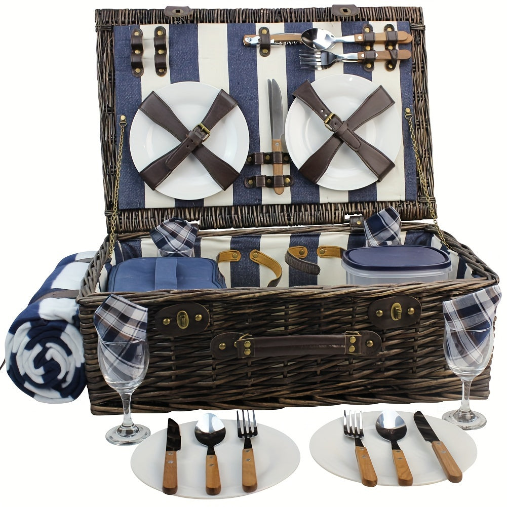 Extra Large Willow Picnic Basket with Service Set for 4 Persons