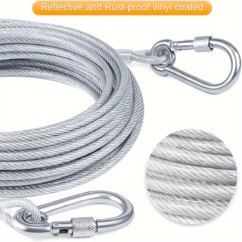 250 lbs Heavy-Duty Reflective Dog Tie-Out Cable - Stainless Steel with Swivel Snap Hooks