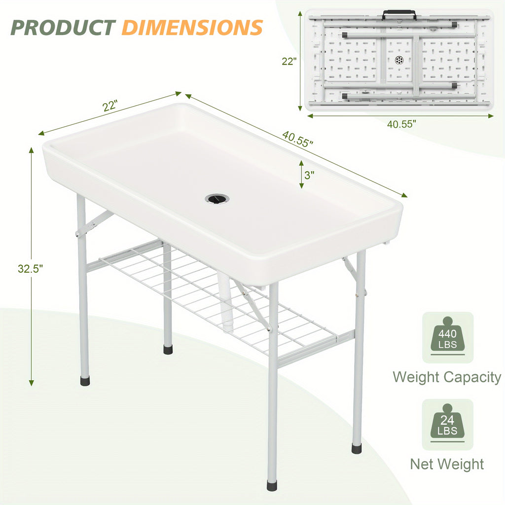 4 Foot Folding Ice Cooler Table With Drain
