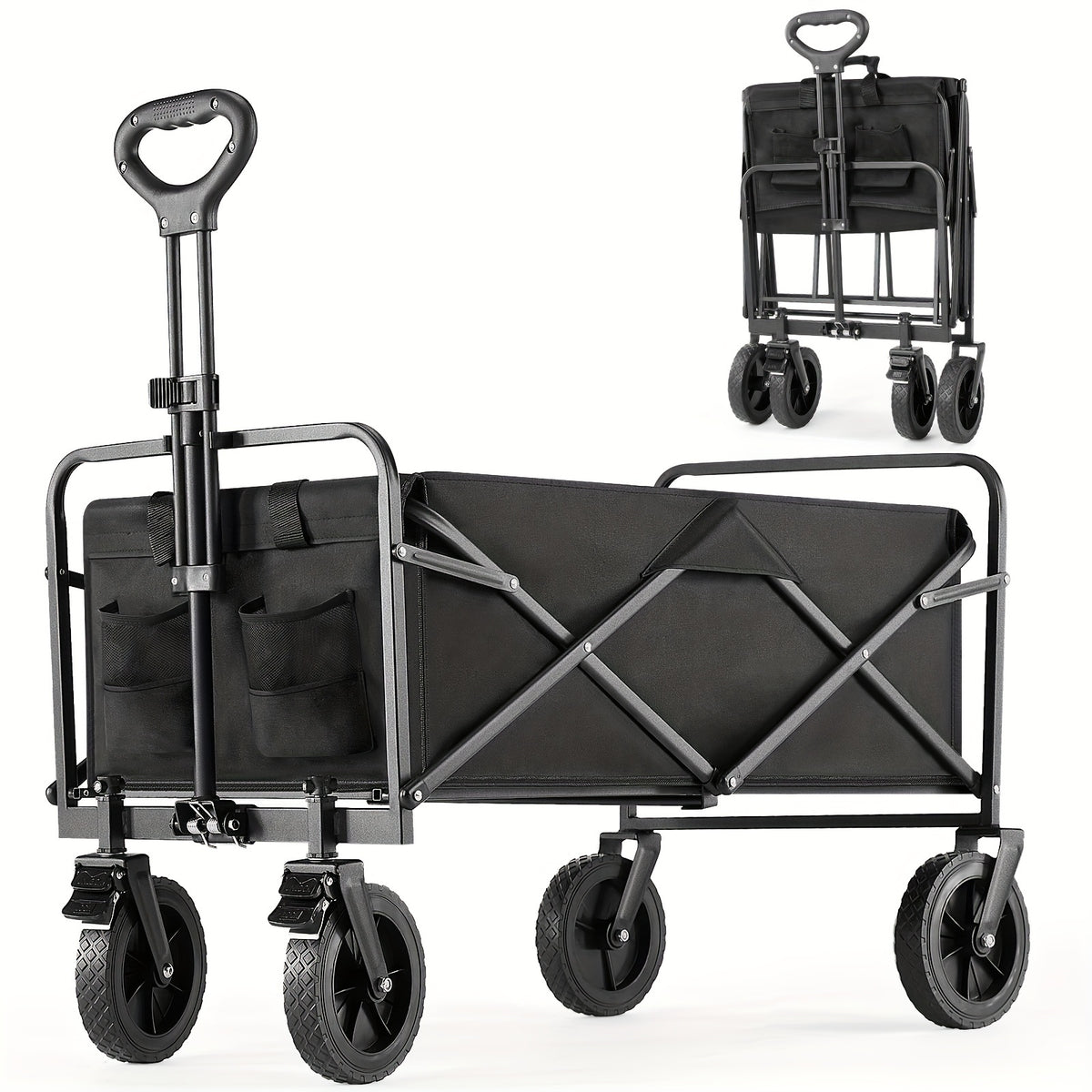 Collapsible Foldable Wagon Cart, Large Capacity with All-Terrain Wheels