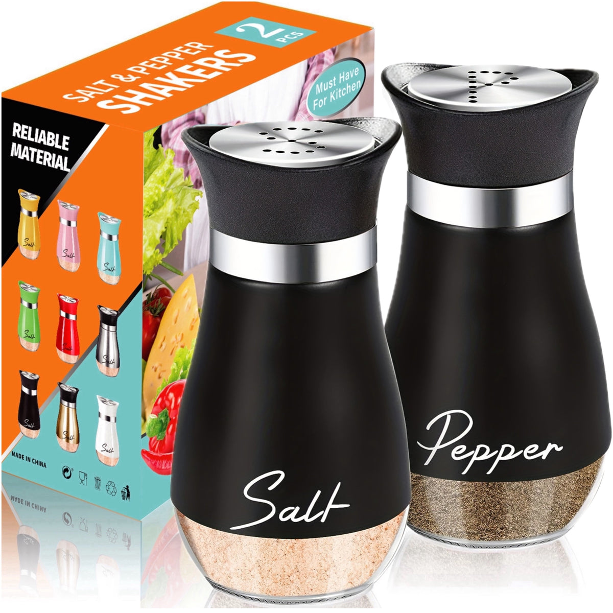 Salt And Pepper Shaker Set, 4-Ounce Glass Bottom
