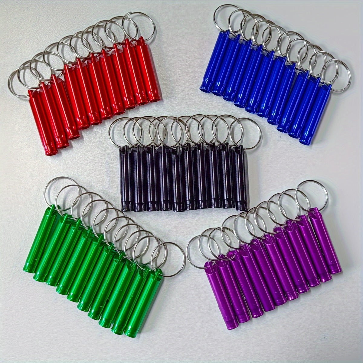 50-Pack Colorful Aluminum Alloy Emergency Whistles with Keychain