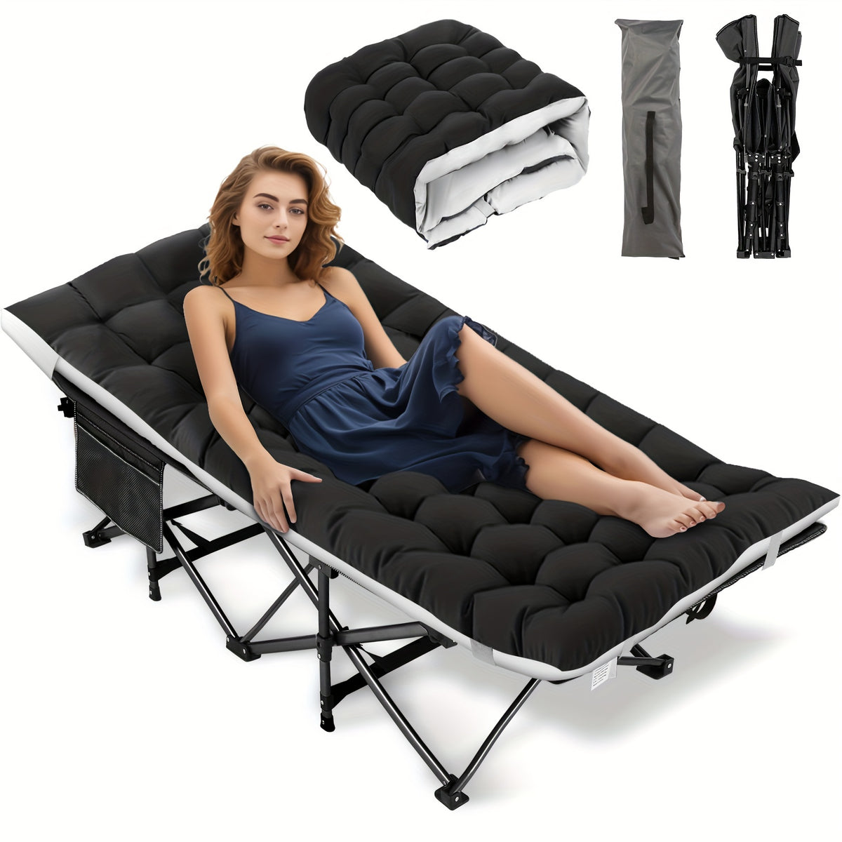 Camping Sleeping Cots with cotton-padded/Velvet Mattress, 900lbs