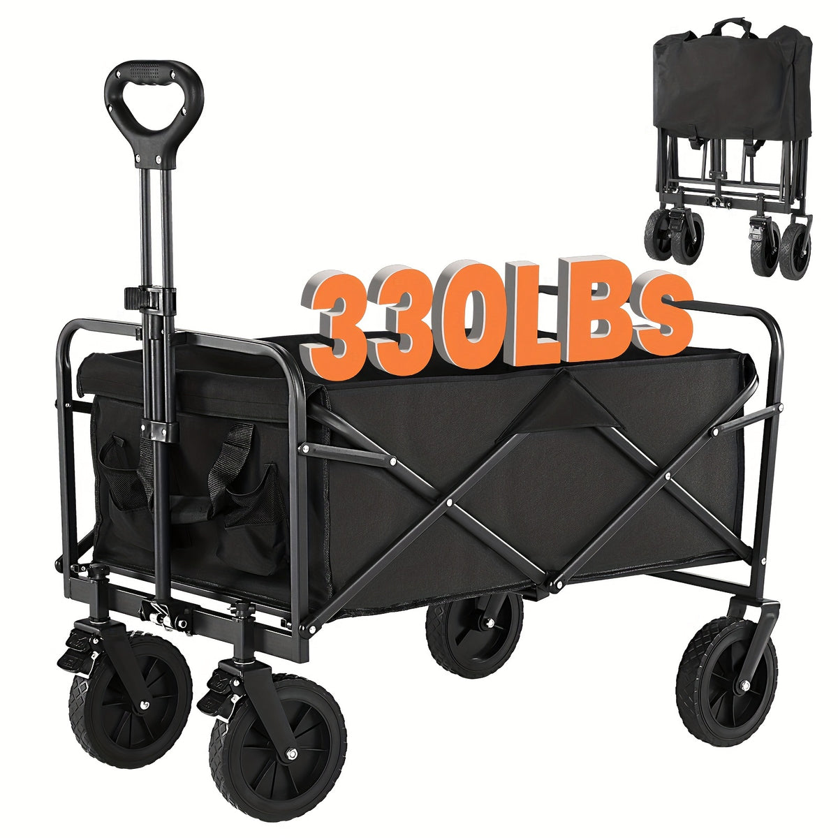 Collapsible Foldable Wagon Cart, Shopping, Camping with Big All-Terrain Wheels