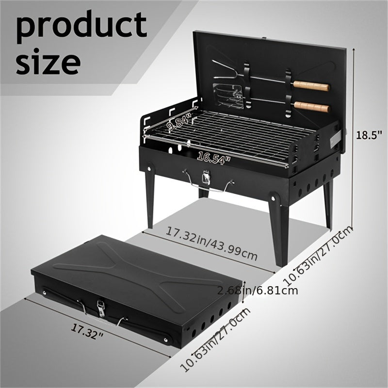 44x27x22cm Large Portable Square Cast Iron Charcoal Grill for Outdoor Cooking
