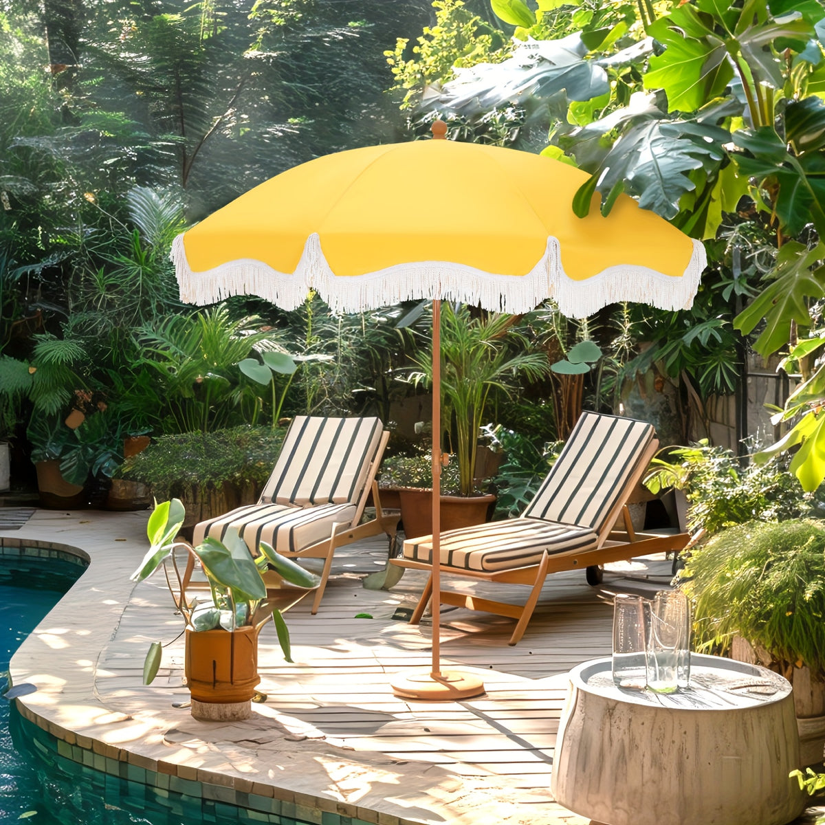 7ft UV 50+ Fringe Beach Umbrella - White Carry Bag Included