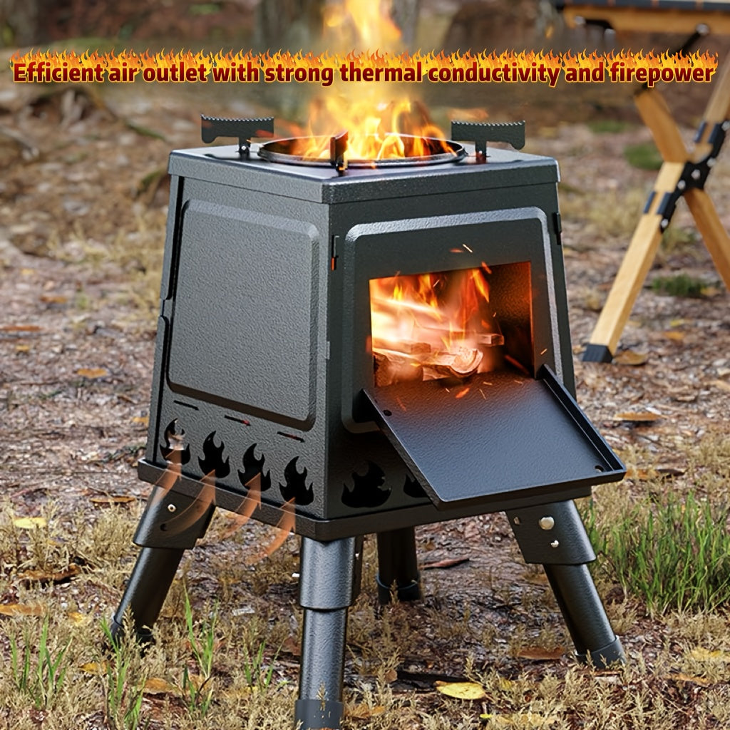 Portable Cast Iron Camping Wood Stove, Black Woodstove
