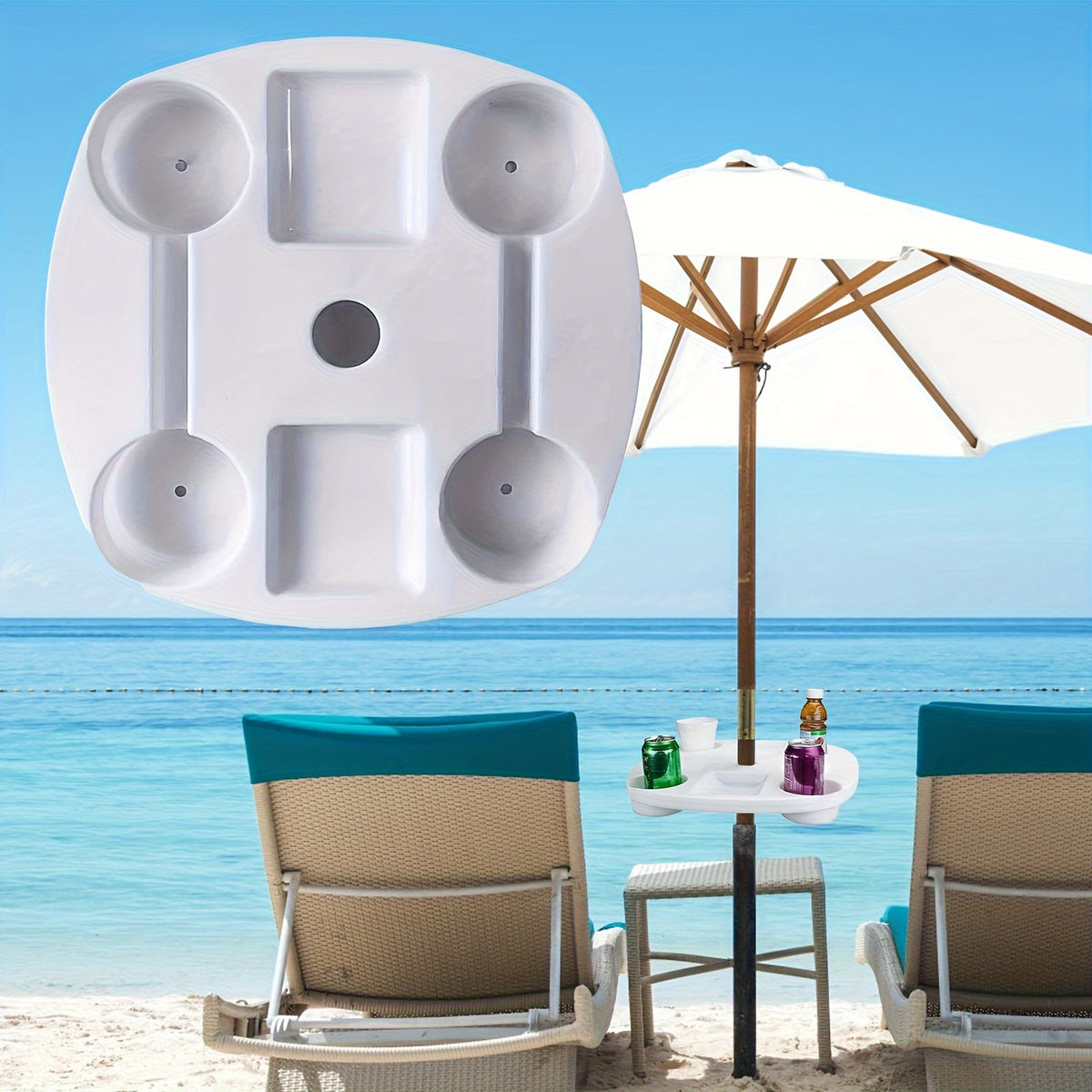 Classic Style White Plastic Umbrella Tray Table