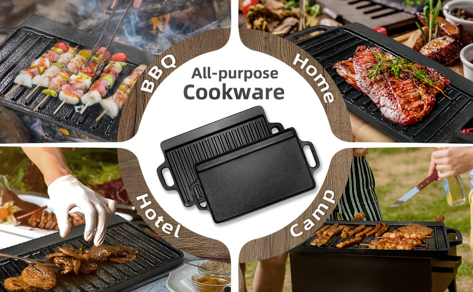 Heavy Duty Reversible Cast Iron Griddle Grill Pan - Double-Sided