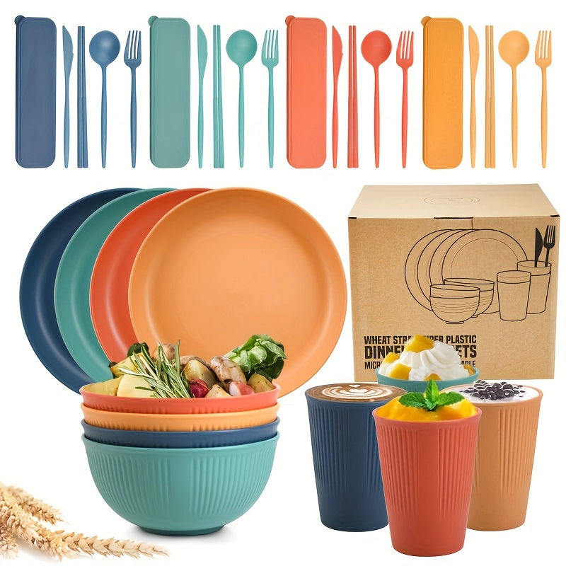 32PCS Durable Wheat Straw Cutlery Set -  Dishwasher & Microwave Safe