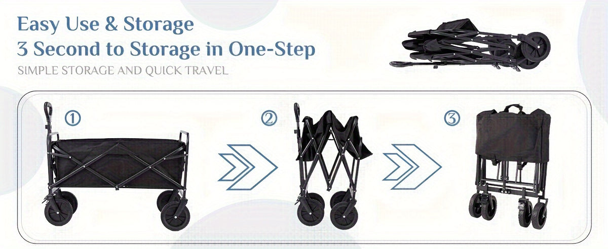 Collapsible Foldable Wagon Cart, Shopping, Camping with Big All-Terrain Wheels