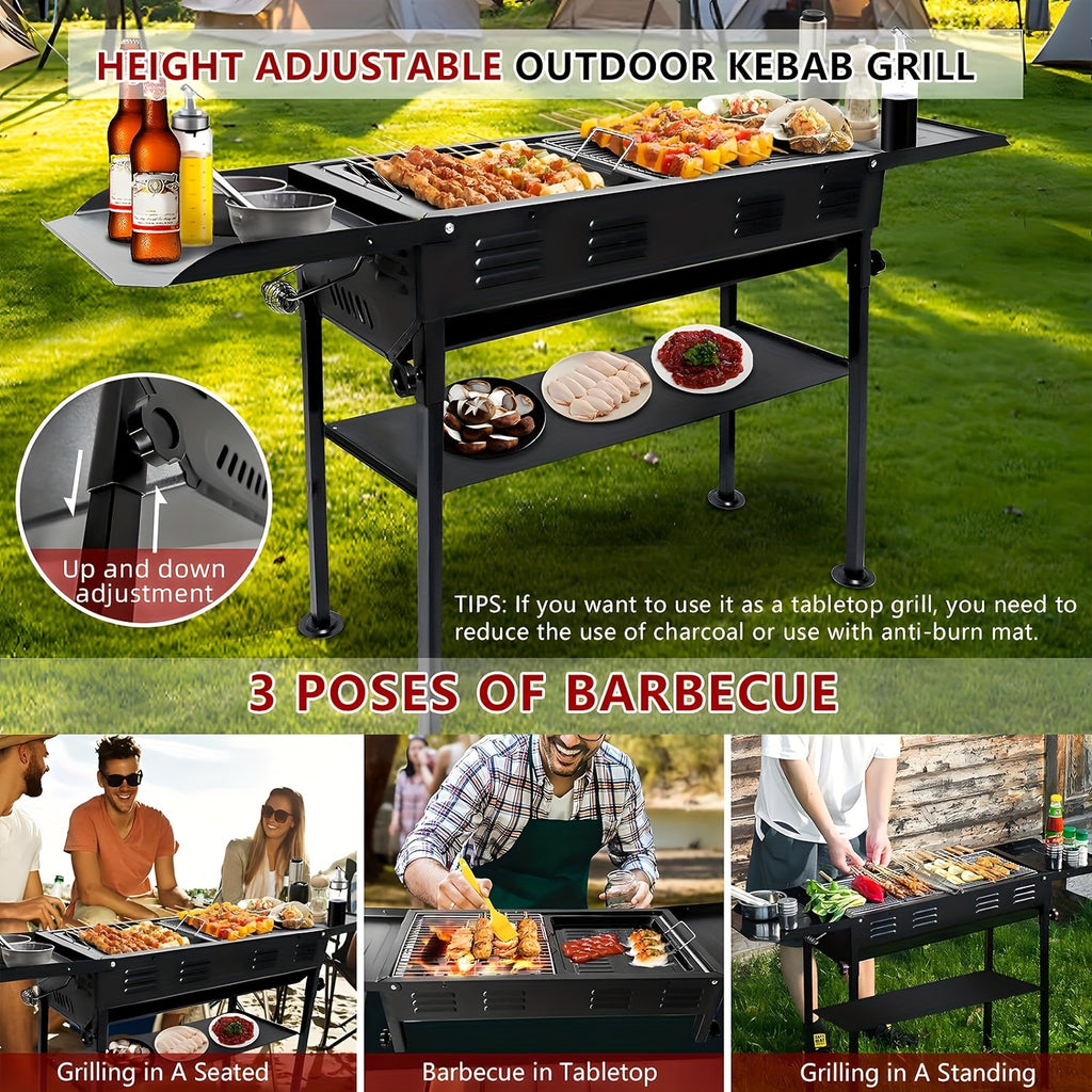Portable BBQ Grill Master - Foldable Kebab Grill with Storage Rack, Carry Bag