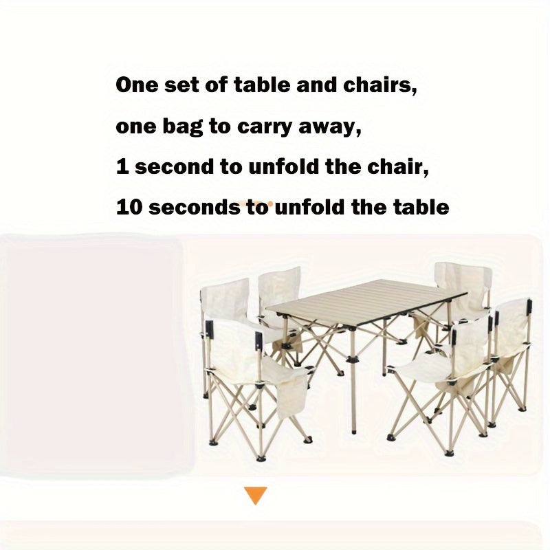 Khaki Camping Table Set 7 Pieces Dining Table Set With 6 Chairs