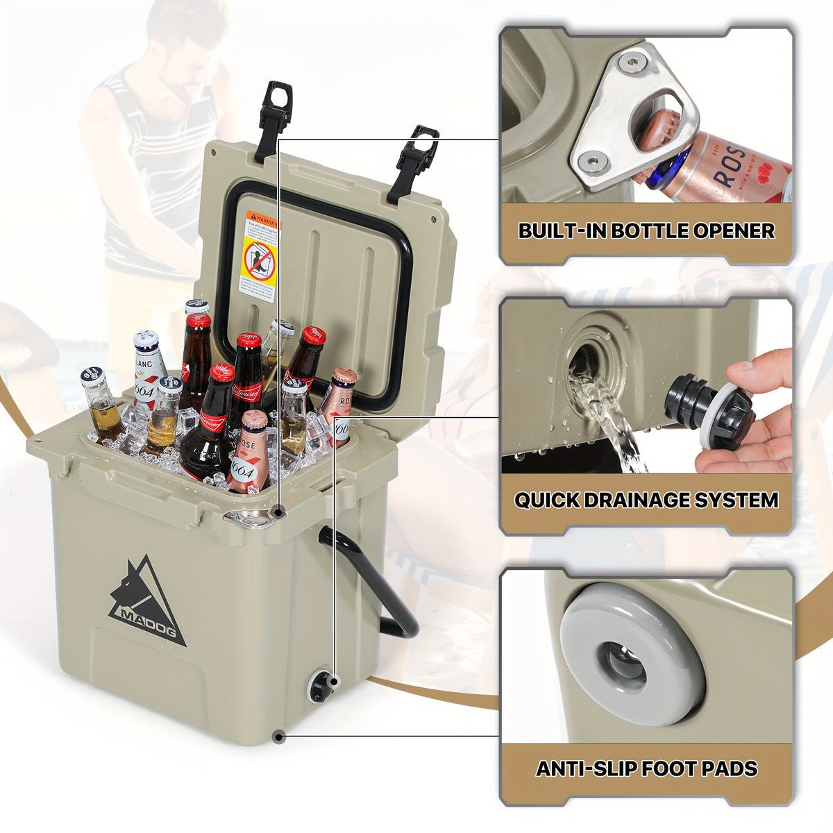 14 Quart 22 Cans Portable Insulated Ice Cooler with Bottle Opener