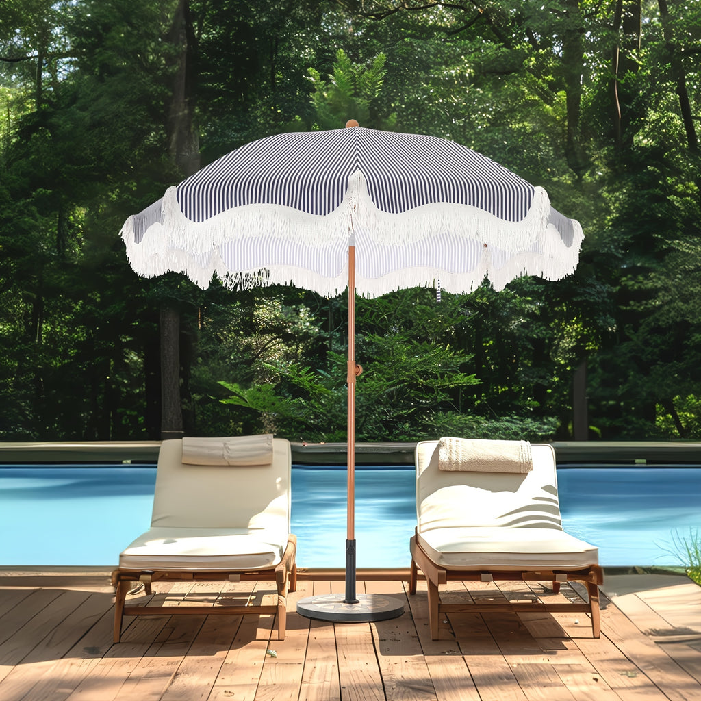 7ft UV 50+ Fringe Beach Umbrella - White Carry Bag Included