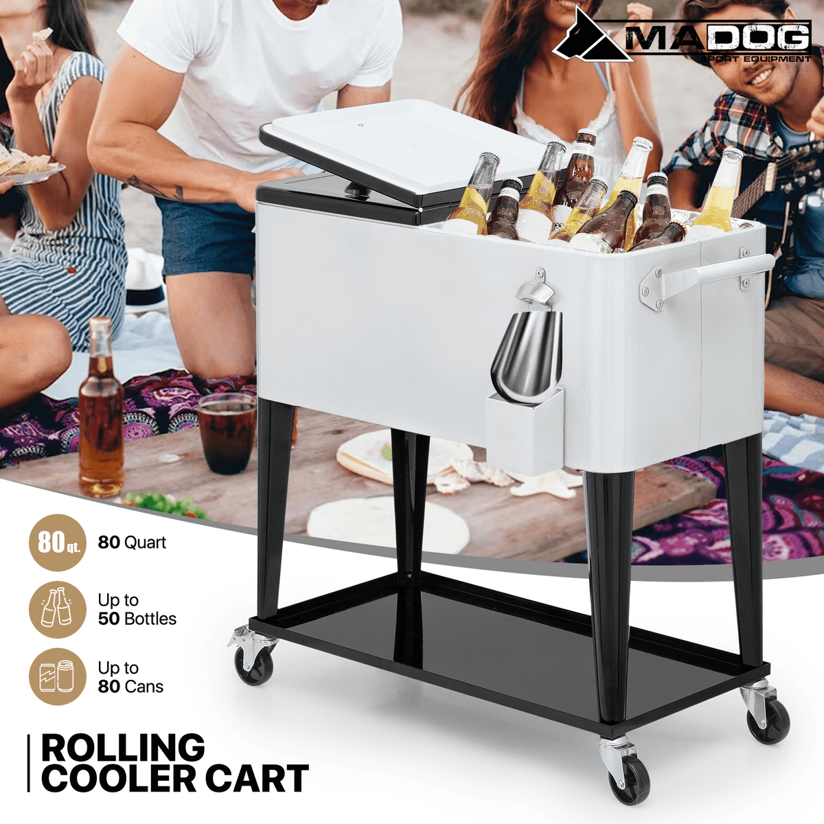 MADOG 80 Quart Rolling Ice Chest Cart