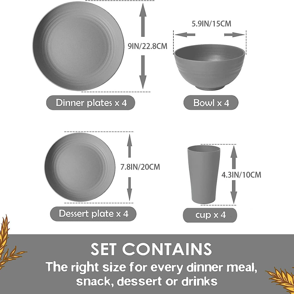 16pcs Unbreakable Wheat Straw Dinnerware Set